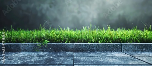 Green grass and a cement block pathway background concept copy space for text design