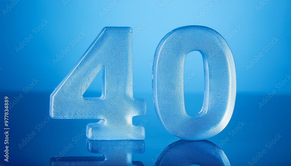 Banner with ice number 40 on blue backdrop. Frozen water. 3D rendering. Banner with ice number 40 on blue backdrop. Frozen water. 3D rendering.