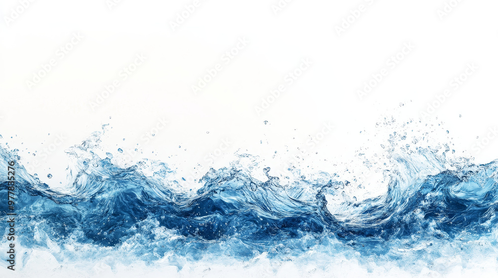 “Blue water with shimmering effects, resembling a wave, set against a white background. Ideal for creating a fresh and dynamic visual impression.” “Blue water with shimmering effects, resembling a wave, set against a white background. Ideal for creating a fresh and dynamic visual impression.”
