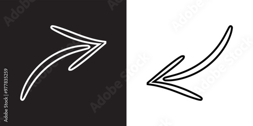 Curved arrow icon vector. Arrow pointer icon sign symbol in trendy flat style. Arrow right left vector icon illustration isolated on black and white background