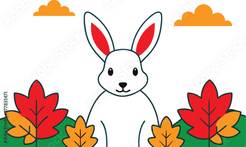 Vector Illustration of a Rabbit in Autumn Vegetation for Nature Art
