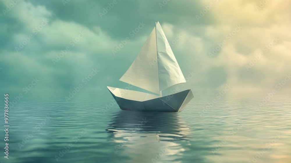 White paper sailing boat in the clouds White paper sailing boat in the clouds