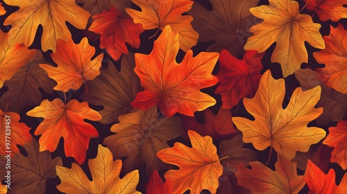 A beautiful, repeating pattern of autumn leaves. Perfect for decorating different things like fabrics, wrapping paper, or even your phone case.