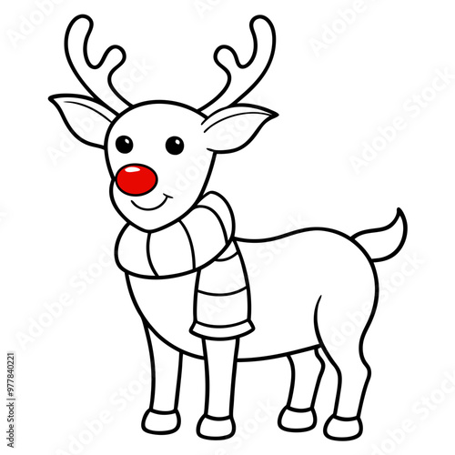 Festive Reindeer with Scarf and Red Nose Vector Art