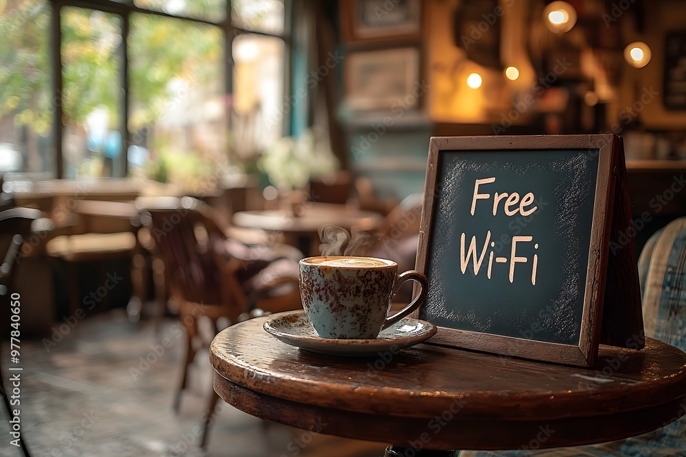 © mitarart - Free Wi-fi Written in Chalk on a Cozy Cafe Chalkboard