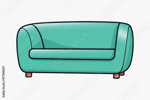 Modern teal cartoon sofa illustration