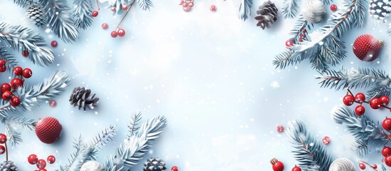 Winter Christmas and New Year decorations arrangement concept background Christmas greeting card Photo frame border Area for text. Copy space image. Place for adding text and design