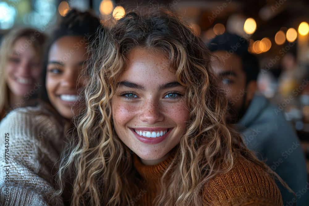 A diverse group of friends taking a selfie at a cafe, symbolizing friendship, diversity, and social connections. A diverse group of friends taking a selfie at a cafe, symbolizing friendship, diversity, and social connections.