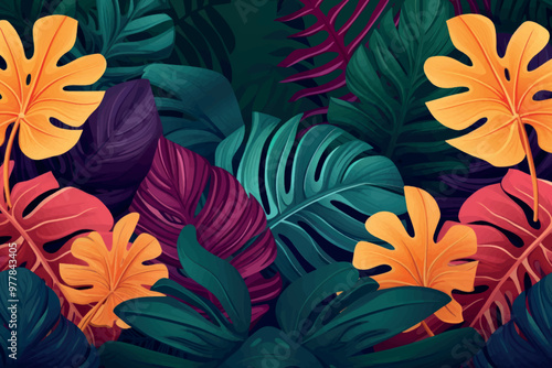 Vibrant tropical foliage illustration