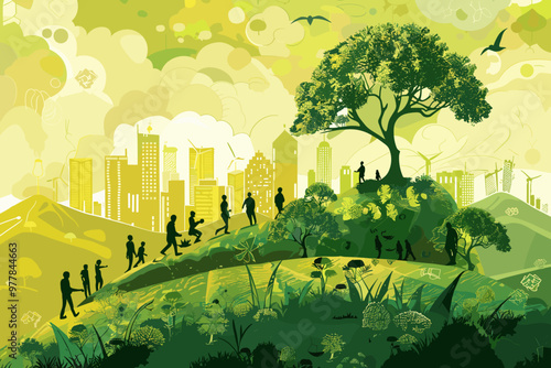 Collaborative Teamwork for a Sustainable Green Future Vector Illustration