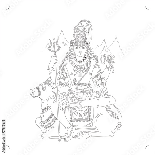 Indian Goddess SIVA Isolated Outline Vector Illustration