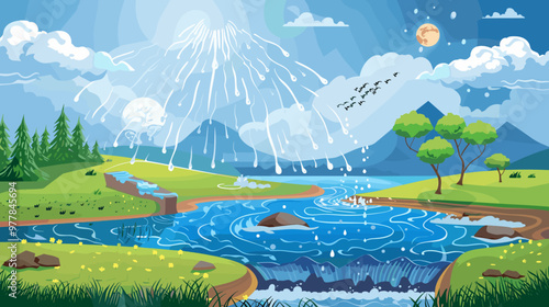 Earth's Water Cycle Diagram with Condensation, Precipitation, and Evaporation Processes