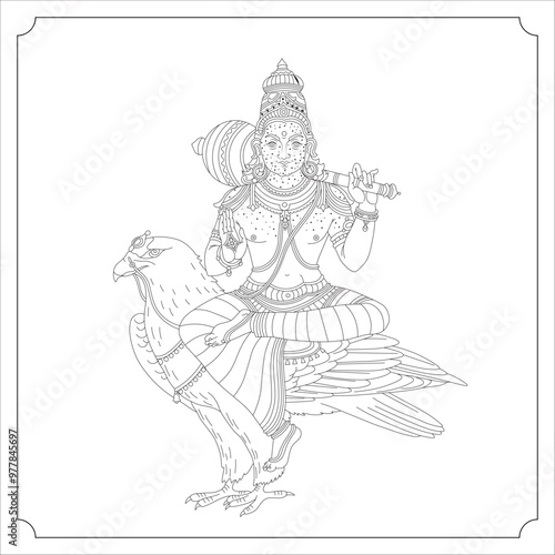 Indian God KETU Isolated Outline Vector Illustration