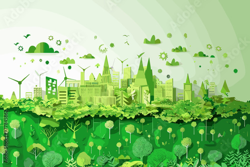 Eco-Friendly Urban Landscape with Sustainable Energy Solutions and Green Technology