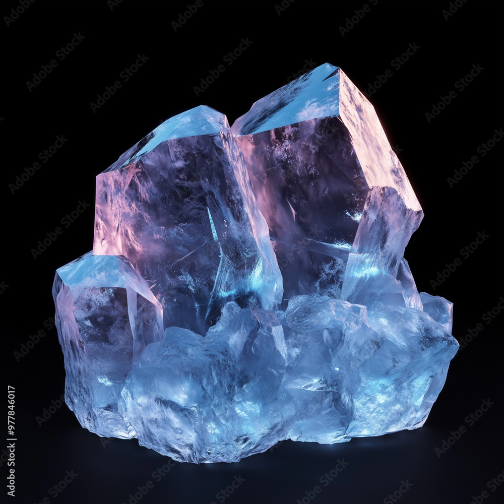 Abstract 3D Ice Crystal with a Fluorescent Glow Abstract 3D Ice Crystal with a Fluorescent Glow