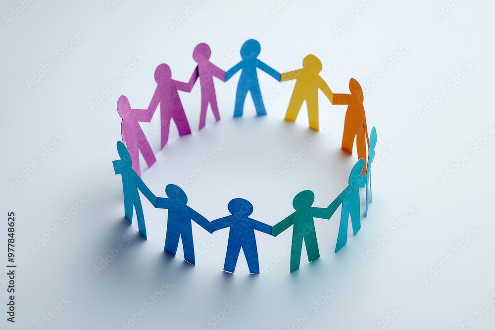 Colorful figures holding hands in a circle symbolizing unity inclusivity and the emotional connections that bind diverse communities together Colorful figures holding hands in a circle symbolizing unity inclusivity and the emotional connections that bind diverse communities together