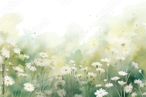 Serene watercolor daisy field