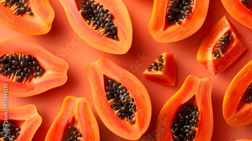 Wallpaper Mural Fresh papaya halves with seeds, perfect for tropical food marketing, fruit banners, or wellness ads with copyspace
 Torontodigital.ca