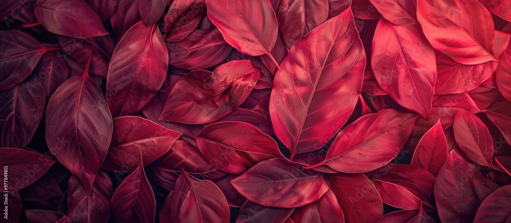 Red leaf patterned texture abstract background Copyspace for graphic design focused on a tropical summer theme Vintage tone filter effect color style Red leaf patterned texture abstract background Copyspace for graphic design focused on a tropical summer theme Vintage tone filter effect color style