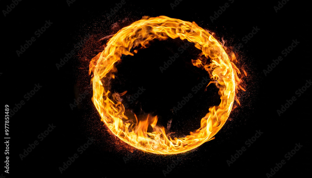 Fire flame ring isolated on black background. Round burning object. Fire flame ring isolated on black background. Round burning object.