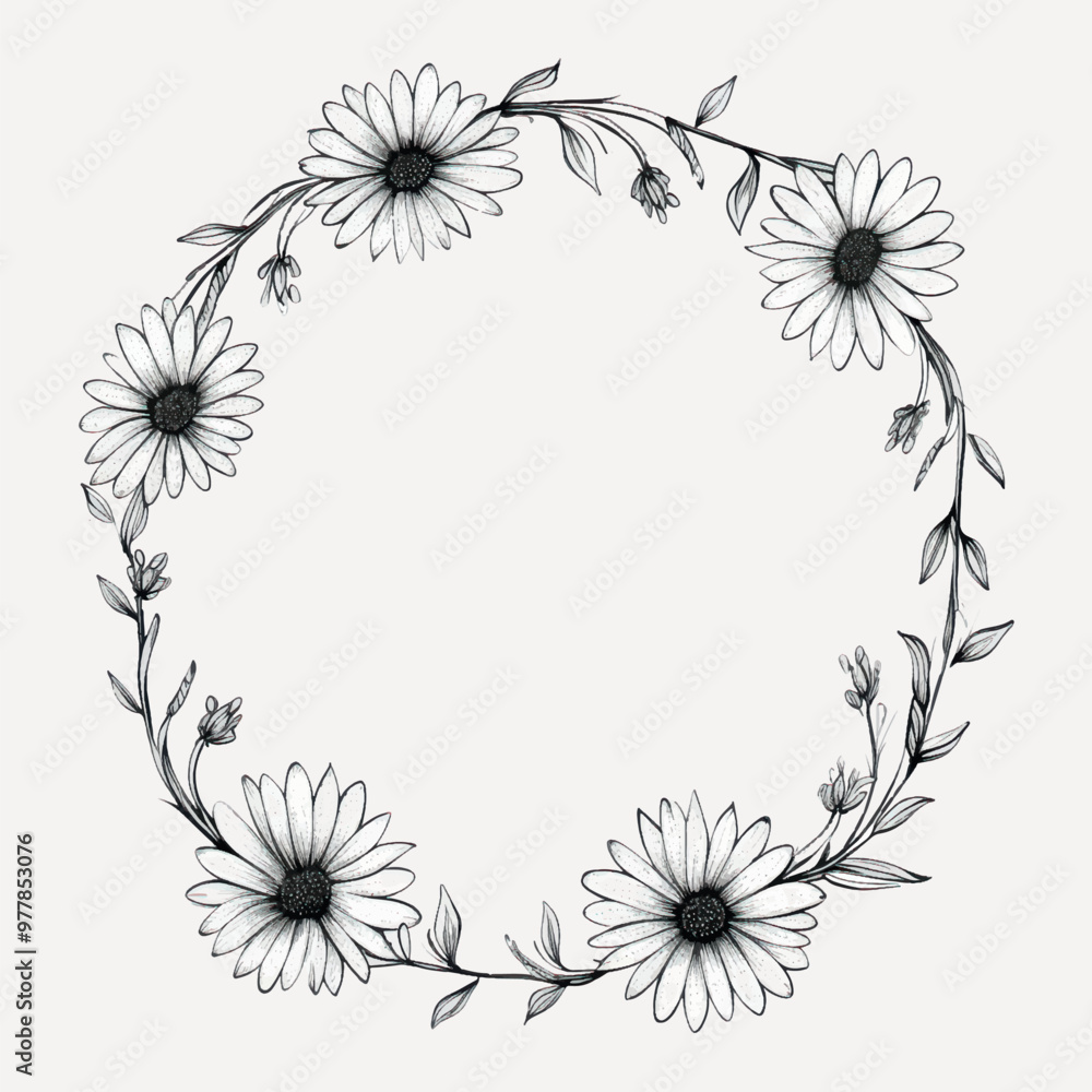 Hand-drawn floral wreath illustration Hand-drawn floral wreath illustration