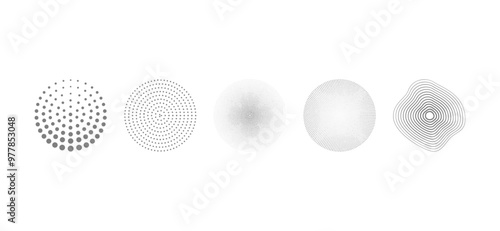 Geometric circle icons and abstract shapes in a modern vector set, ideal for creating unique illustrations and designs that offer a sleek, forward-thinking aesthetic