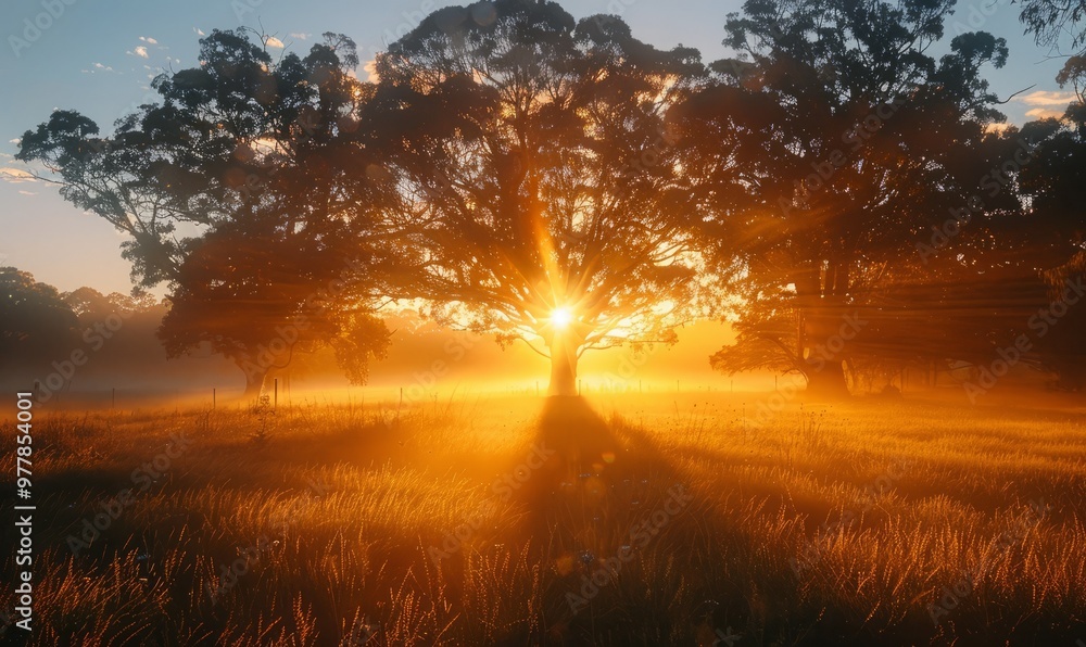 Beautiful scenery, sunrise, sky, light through trees, distant, true and natural Beautiful scenery, sunrise, sky, light through trees, distant, true and natural
