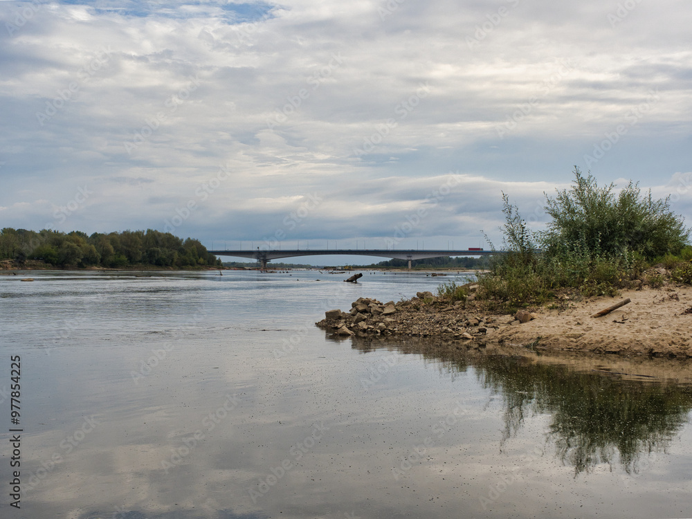 15 September 2024, the Vistula River in Warsaw, Poland. Before the flood in 2024, low water level in the Vistula River in Warsaw. 15 September 2024, the Vistula River in Warsaw, Poland. Before the flood in 2024, low water level in the Vistula River in Warsaw.