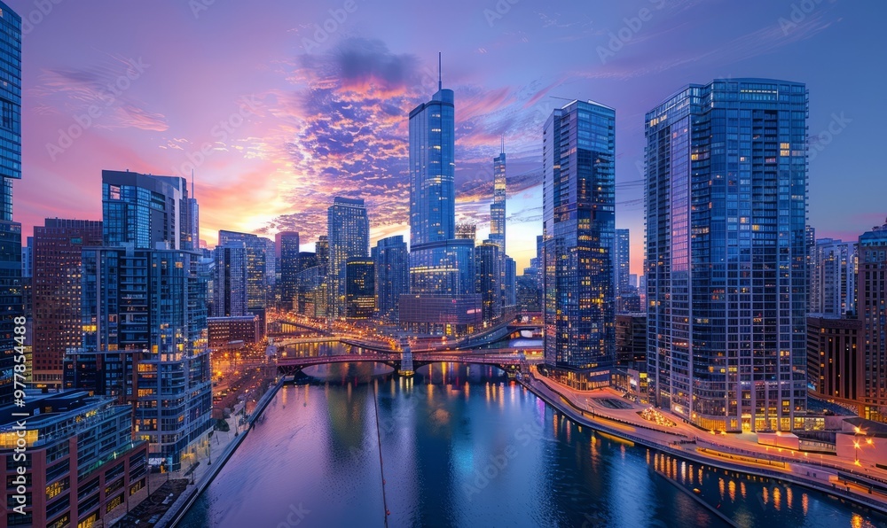 Dynamic shot of a bustling city with a modern commercial real estate properties. Dynamic shot of a bustling city with a modern commercial real estate properties.