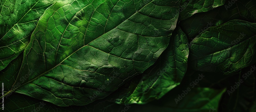 Fototapeta premium Close up view of a green leaf with copyspace Leaf texture for an abstract background