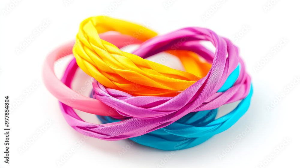 “Colorful hair elastic isolated on a white background. Simple and vibrant, perfect for showcasing a range of hair accessories in a clean, minimalistic style.” “Colorful hair elastic isolated on a white background. Simple and vibrant, perfect for showcasing a range of hair accessories in a clean, minimalistic style.”