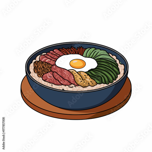 Cartoon-Style Bibimbap Dish Illustration