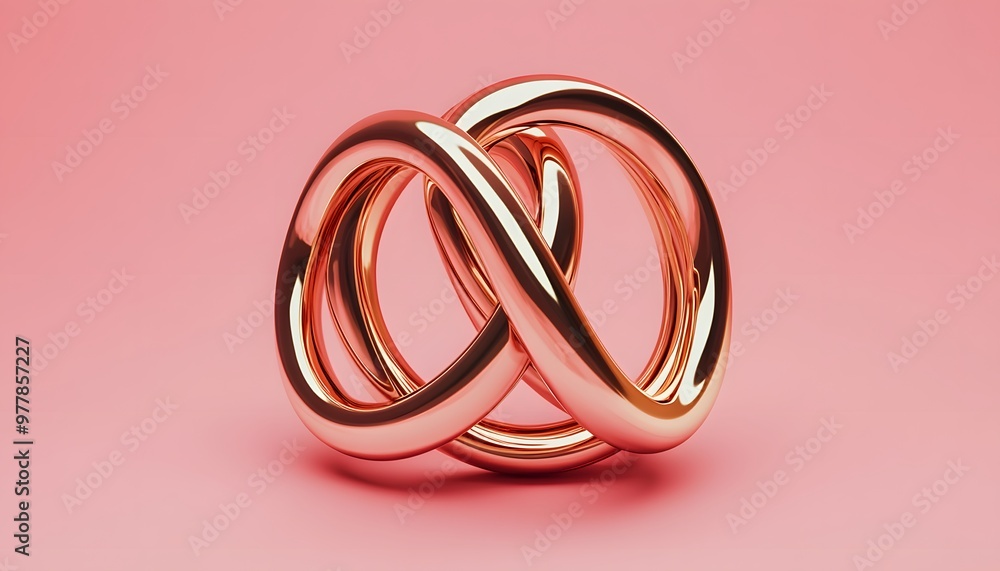 Fototapeta premium An elegant rose gold infinity symbol sculpture on a soft pink background, symbolizing eternity and unity.
