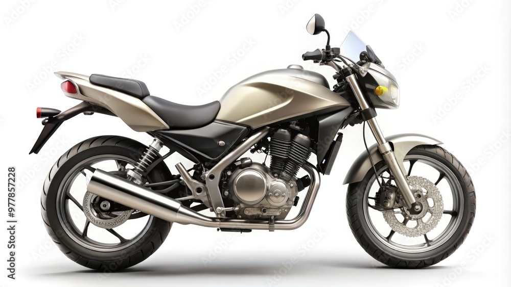 A sleek motorbike on a white background showcasing modern design and engineering. Generative AI A sleek motorbike on a white background showcasing modern design and engineering. Generative AI