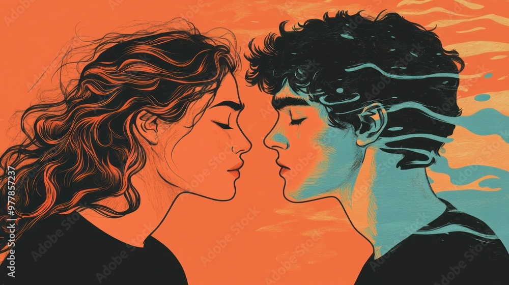 A Romantic Portrait of a Couple with Abstract Water-Like Patterns A Romantic Portrait of a Couple with Abstract Water-Like Patterns