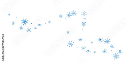 Snowflakes. Snow, snowfall. Falling scattered blue snowflakes on a white background.
