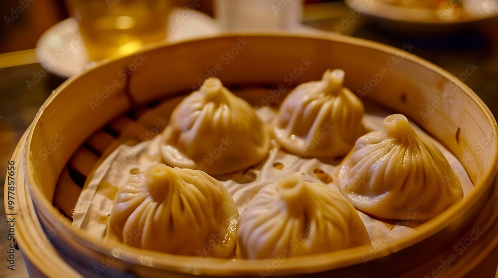 A slightly enlarged, high-definition image of freshly steamed Chinese dumplings neatly arranged on a white plate. A slightly enlarged, high-definition image of freshly steamed Chinese dumplings neatly arranged on a white plate.