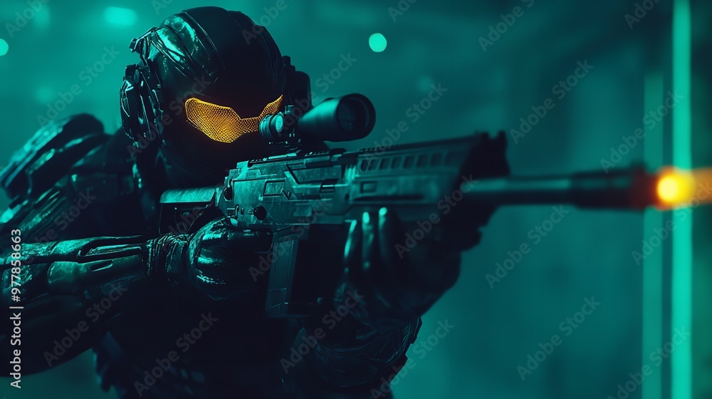 Futuristic Soldier with Modern Tech Weapons Futuristic Soldier with Modern Tech Weapons