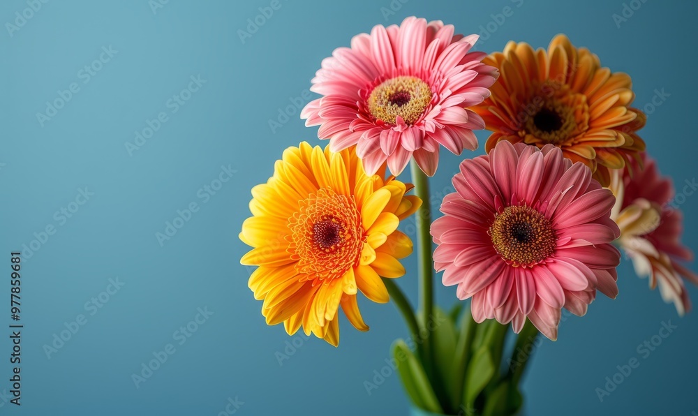 beautiful gerbera daisy flower bouquet isolated on blue background beautiful gerbera daisy flower bouquet isolated on blue background