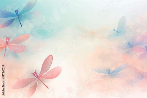 Wall Mural Colorful dragonflies in dreamy background