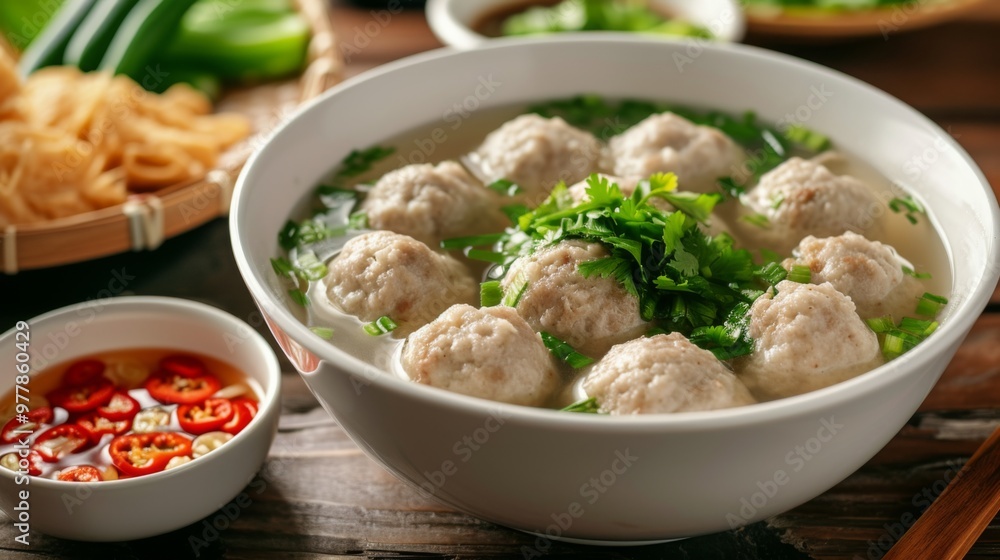 Delicious Meatball Soup with Cilantro and Chilli Delicious Meatball Soup with Cilantro and Chilli