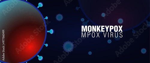 MPOX, Monkeypox virus banner for awareness and alert against disease spread, symptoms or precautions. Monkey Pox virus outbreak pandemic design with microscopic view background. Vector Illustration