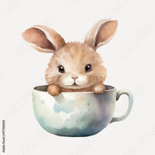 Cute bunny in teacup illustration