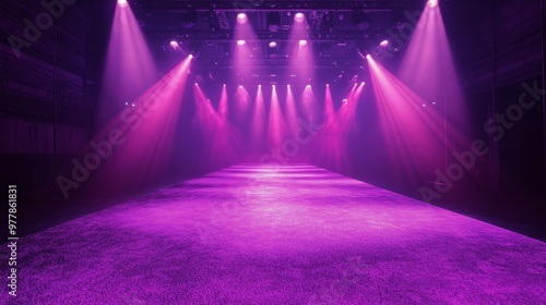 Purple stage lighting creates a vibrant atmosphere for a performance in a the...