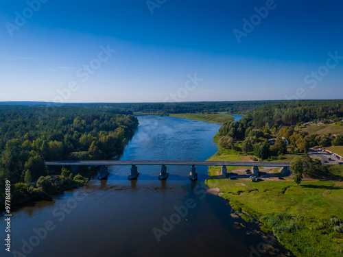 Merkine bridge on the bank of Nemunas river in Lithuania on the way from Druskininkai to Alytus. photo