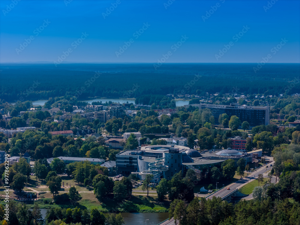 Obraz premium Druskininkai, Lithuania. Aerial panoramic drone view of Lithuanian SPA resort