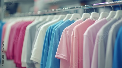 Wallpaper Mural Colorful display of T-shirts hanging in a clothing store featuring various pastel shades Torontodigital.ca