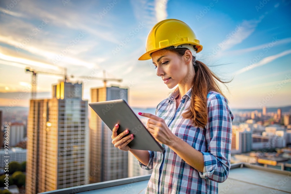 Construction engineer female, tablet and with research and digital data for building renovation outdoor. Construction engineer female, tablet and with research and digital data for building renovation outdoor.