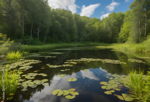 Changing of a Pond Through Seasons photo