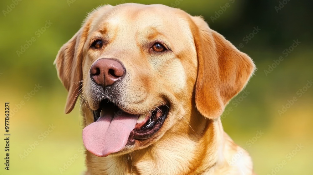 A friendly golden Labrador retriever enjoys the outdoors, with a bright expression under the afternoon sun in the park A friendly golden Labrador retriever enjoys the outdoors, with a bright expression under the afternoon sun in the park